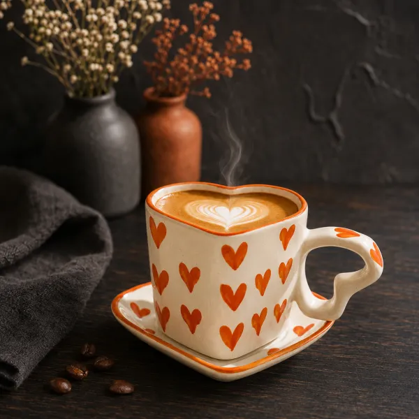 "Dil-Se" Sculptural Heart Cup & Matching Saucer Set