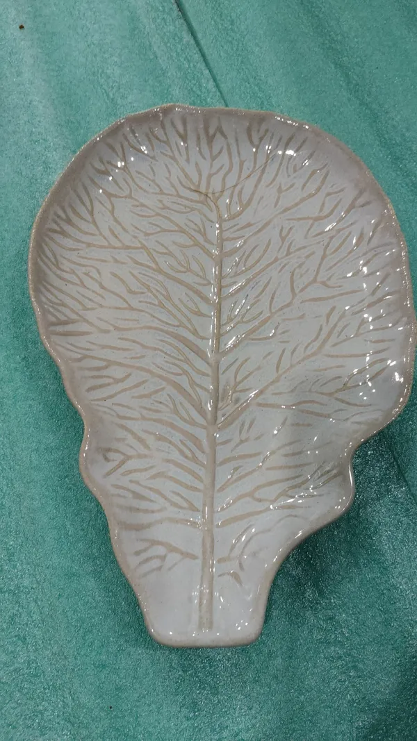 "Botanica" Embossed Leaf Ceramic Serving Platter