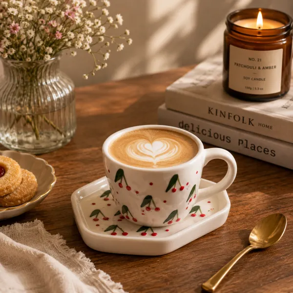 Orchard Facet" Ceramic Cup & Saucer Set