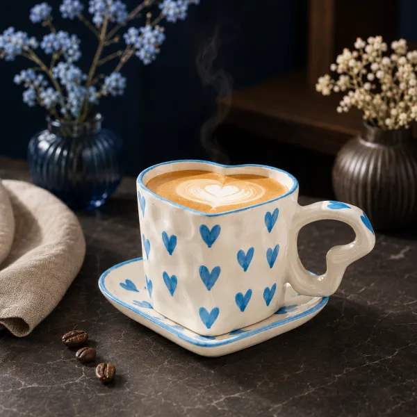 "Dil-Se" Sculptural Heart Cup & Matching Saucer Set hover