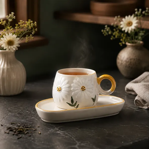 Embossed Daisy Artisan Cup & Saucer Set