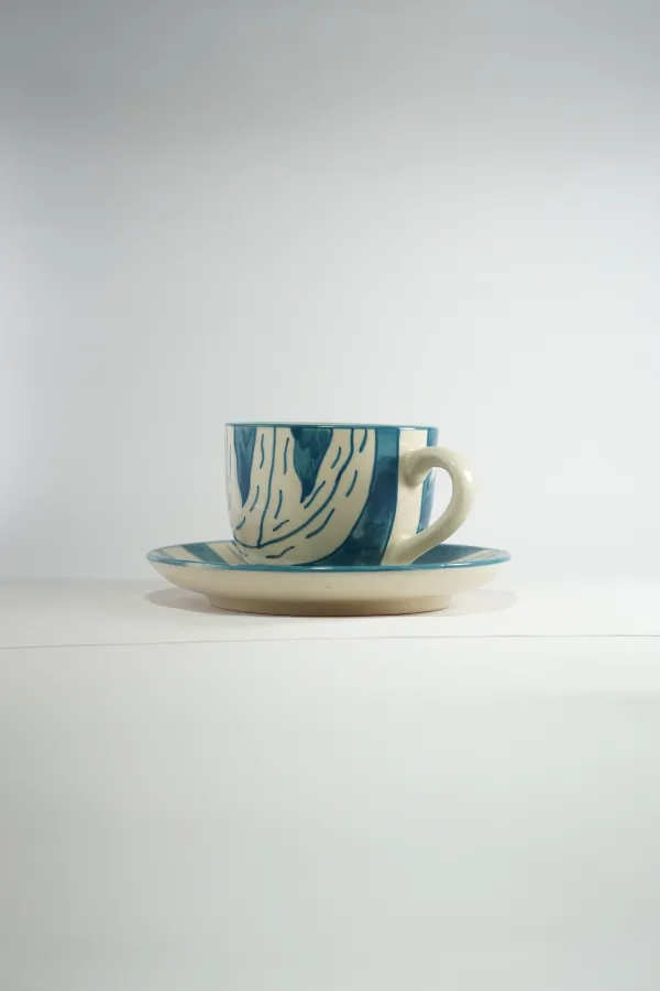 "Azure Bloom" Hand-Painted Teacup & Saucer Set hover
