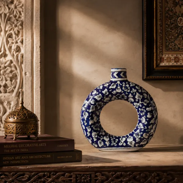 "Arcadia" Indigo Heritage Ceramic Donut Vase hover