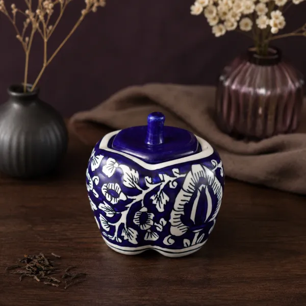 Shahi Mughal Hand-Painted Ceramic Lobed Multi-Purpose Jar