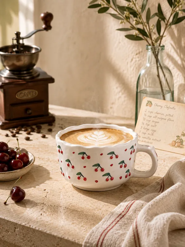 Scalloped Cherry Motif Latte Cup