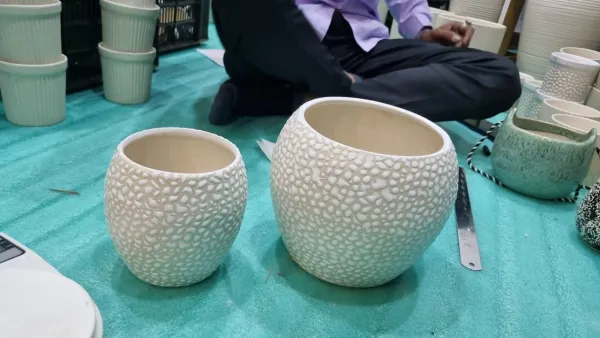"Pebbled Texture" Stoneware Planter Duo