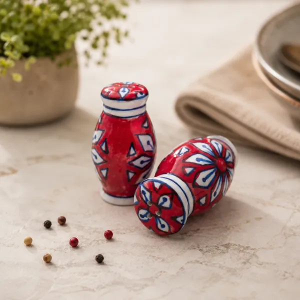 Crimson Geometric Artisan Ceramic Shaker Collection