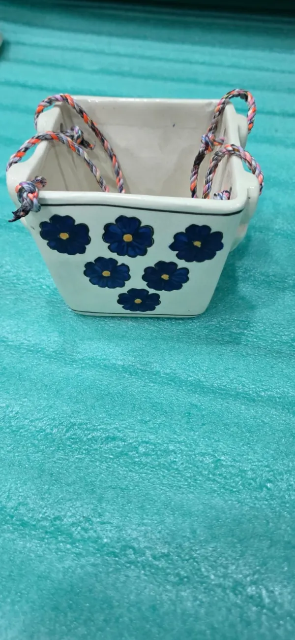 "Kriti" Indigo Blossom Ceramic Hanging Planter