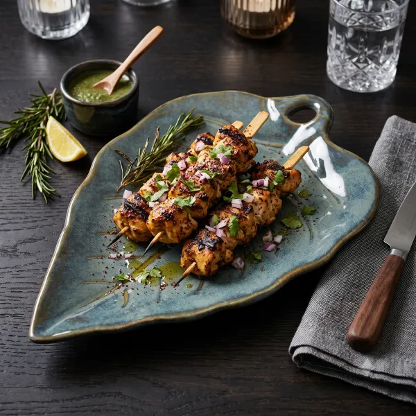 "Verdant Slate" Ceramic Leaf Serving Platter hover