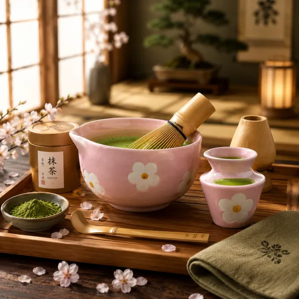 "Sakura Bloom" Spouted Ceramic Matcha Bowl (Chawan) hover
