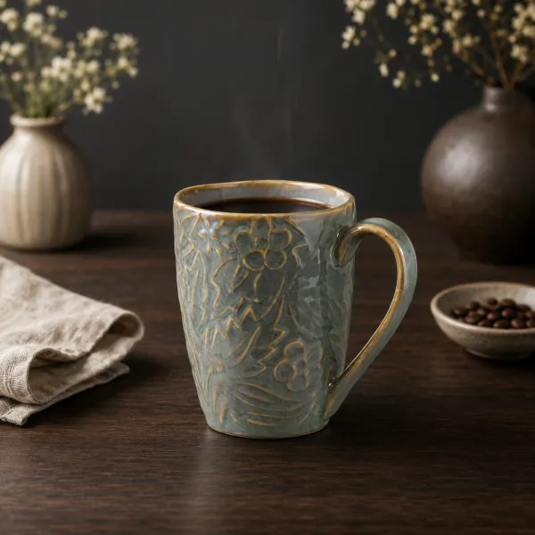 Botanical Gilded" Relief Ceramic Mug