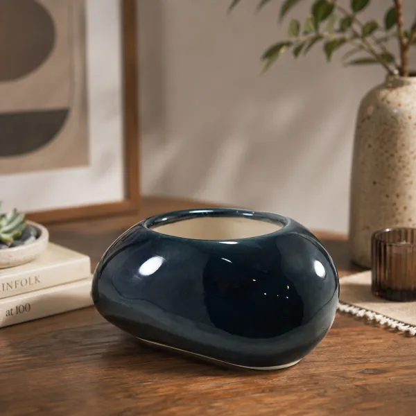 "Midnight Pebble" Stoneware Planter hover