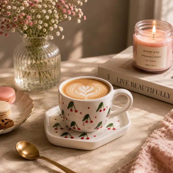 Orchard Facet" Ceramic Cup & Saucer Set hover