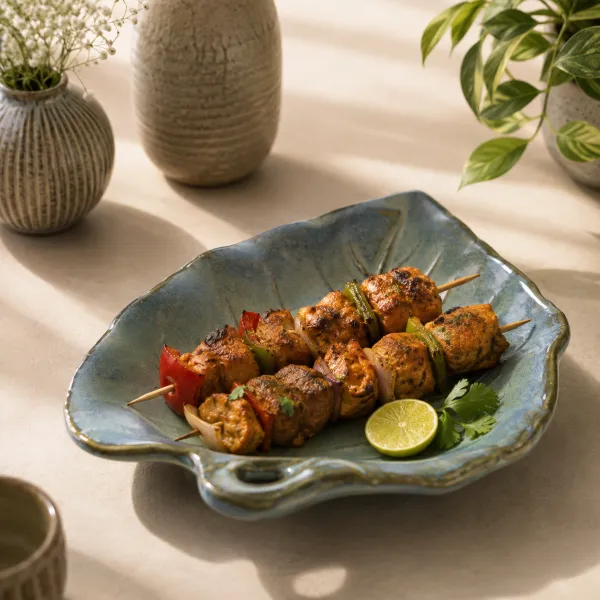 "Verdant Slate" Ceramic Leaf Serving Platter