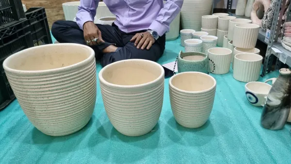 "Earthy Ribbed" Stoneware Planter Trio