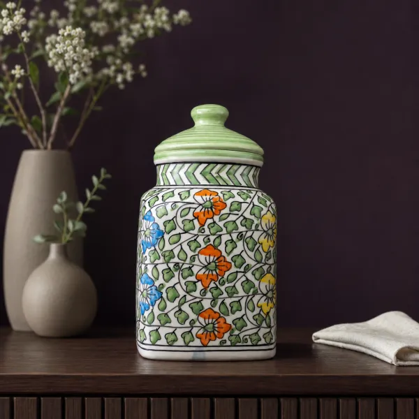 Artisan Hand-Painted Grand Square Ceramic Canister (2.5L)
