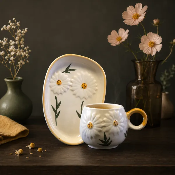 Embossed Daisy Artisan Cup & Saucer Set hover