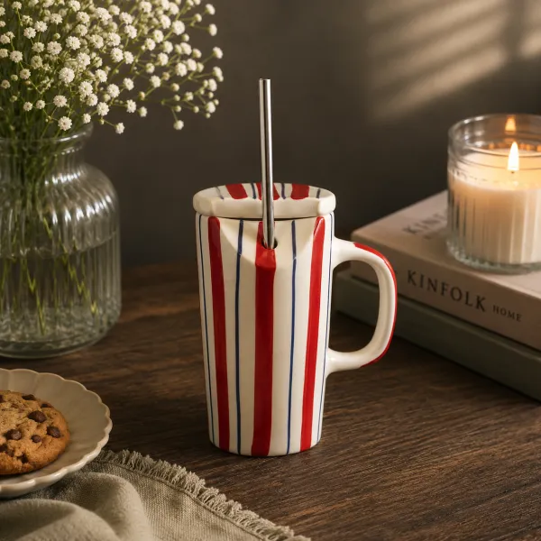 "Carnival Stripe" Tapered Ceramic Sipper Mug hover